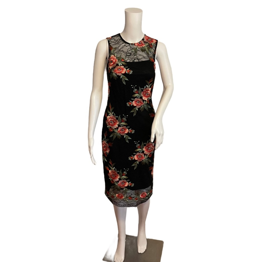 CK 🖤 Calvin Klein black dress 🖤 lace embroidered midi 🌺 - Picture 3 of 4